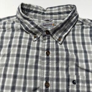 Carhartt Mens XL Tall Gray Plaid Short Sleeve Relaxed Fit Button Down 101155.066
